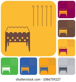Brazier grill with skewers icon. Vector illustration

