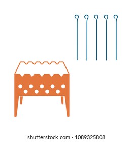 Brazier grill with skewers icon. Vector illustration