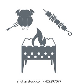 Brazier kebab and chicken icon on a white background. Vector illustration