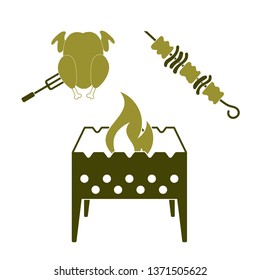 Brazier kebab and chicken icon. Vector illustration

