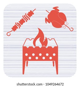 Brazier, kebab and chicken . Vector illustration