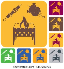 Brazier, kebab and chicken . Vector illustration