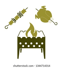 Brazier, kebab and chicken . Vector illustration

