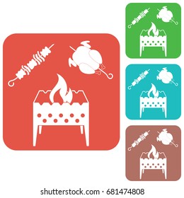 Brazier, kebab and chicken . Vector illustration