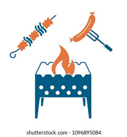 Brazier, kebab and sausage icon. Vector illustration

