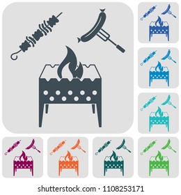 Brazier, kebab and sausage icon. Vector illustration