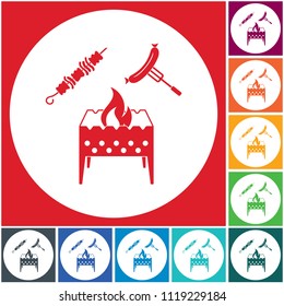 Brazier, kebab and sausage icon. Vector illustration
