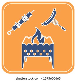 Brazier, kebab and sausage icon. Vector illustration

