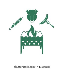 Brazier, kebab, chic?en and sausage icon. Vector illustration

