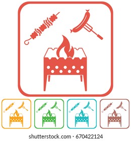 Brazier, kebab and sausage icon. Vector illustration

