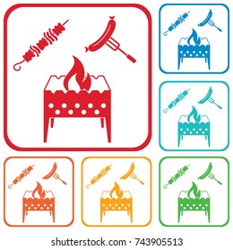 Brazier, kebab and sausage icon. Vector illustration