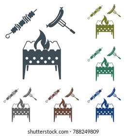 Brazier, kebab and sausage icon. Vector illustration