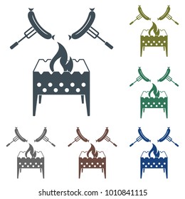 Brazier and sausage icon. Vector illustration
