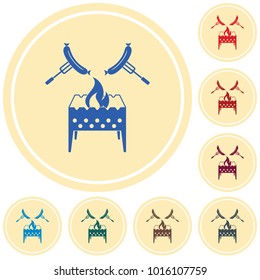 Brazier and sausage icon. Vector illustration

