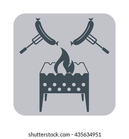 Brazier and sausage icon. Vector illustration