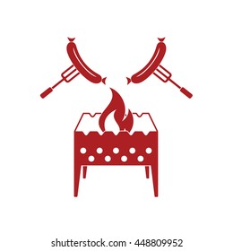 Brazier and sausage icon. Vector illustration