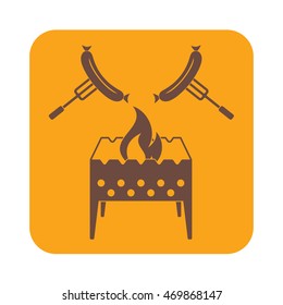 Brazier and sausage icon. Vector illustration