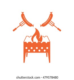 Brazier and sausage icon. Vector illustration