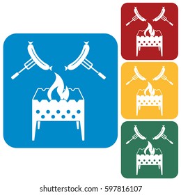 Brazier and sausage icon. Vector illustration

