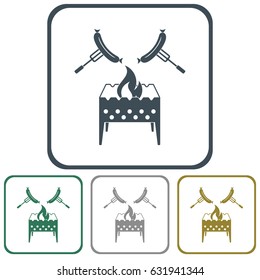 Brazier and sausage icon. Vector illustration
