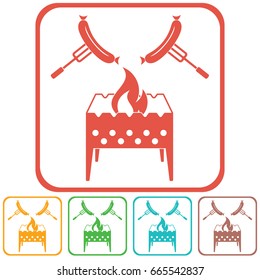 Brazier and sausage icon. Vector illustration