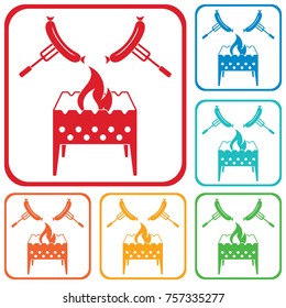 Brazier and sausage icon. Vector illustration