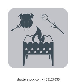 Brazier, zephyr and chicken icon on gray background. Vector illustration

