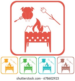 Brazier, zephyr and chicken icon. Vector illustration


