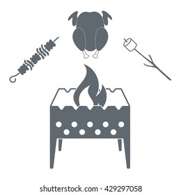Brazier zephyr, chicken and kebab icon on a white background. Vector illustration