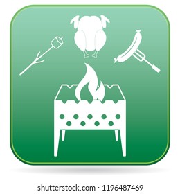 Brazier, zephyr, chicken and sausage icon. Vector illustration

