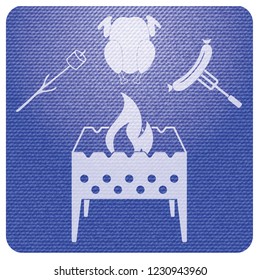Brazier, zephyr, chicken and sausage icon. Vector illustration

