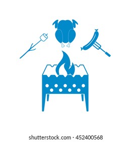 Brazier, zephyr, chicken and sausage icon. Vector illustration

