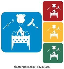 Brazier, zephyr, chicken, and sausage icon. Vector illustration
