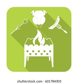 Brazier, zephyr, chicken and sausage icon. Vector illustration

