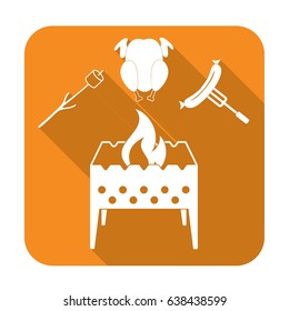 Brazier, zephyr, chicken and sausage icon. Vector illustration


