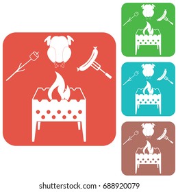 Brazier, zephyr, chicken and sausage icon. Vector illustration

