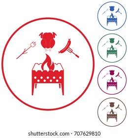 Brazier, zephyr, chicken and sausage icon. Vector illustration

