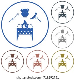 Brazier, zephyr, chicken and sausage icon. Vector illustration


