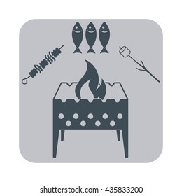 Brazier, zephyr, fish and kebab icon. Vector illustration

