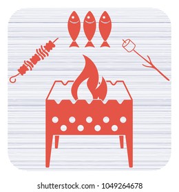 Brazier zephyr, kebab and fish icon. Vector illustration

