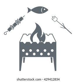 Brazier zephyr, kebab and fish icon on a white background. Vector illustration