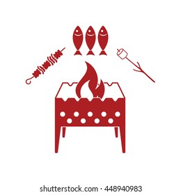 Brazier zephyr, kebab and fish icon. Vector illustration