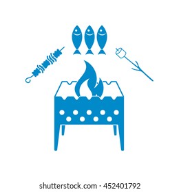 Brazier zephyr, kebab and fish icon. Vector illustration

