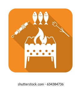 Brazier zephyr, kebab and fish icon. Vector illustration

