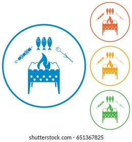 Brazier zephyr, kebab and fish icon. Vector illustration

