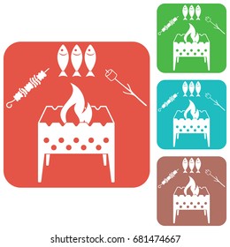 Brazier zephyr, kebab and fish icon. Vector illustration

