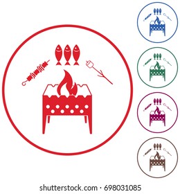 Brazier zephyr, kebab and fish icon. Vector illustration. Marshmallow.


