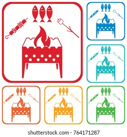Brazier zephyr, kebab and fish icon. Vector illustration