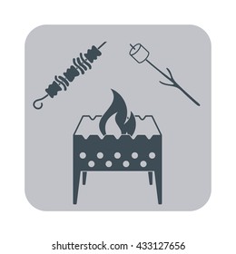 Brazier, zephyr and kebab icon on gray background. Vector illustration

