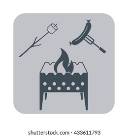 Brazier, zephyr and sausage icon on gray background. Vector illustration

